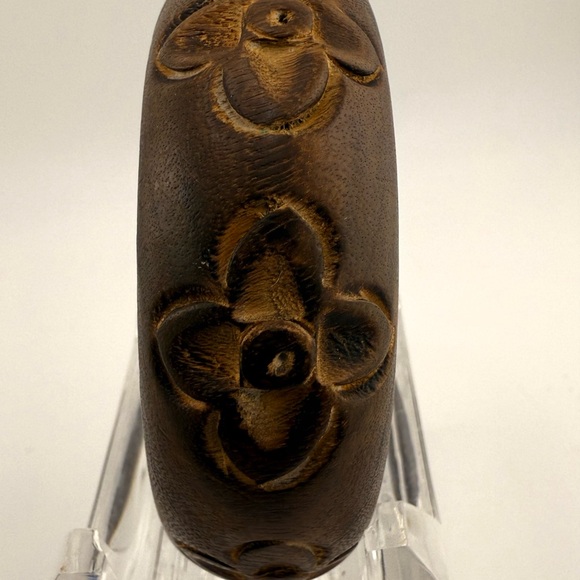 Hand Crafted Jewelry - Handmade Carved Wood Floral Design Bangle Bracelet